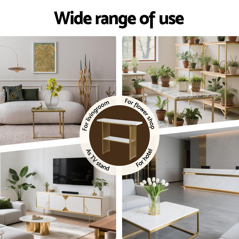 Console Table | Marble Effect | White & Gold Frame