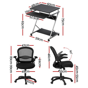 Artiss Office Set | Computer Desk + Mesh Chair | With Keyboard Shelf | Black