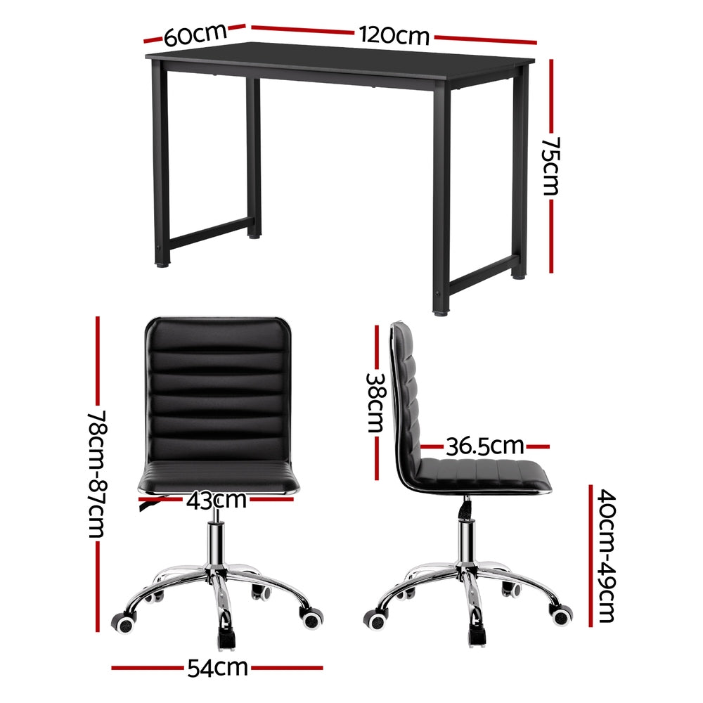 Artiss Computer Desk | 120cm | Executive Office Chair Set | PU Leather | Low Back | Black