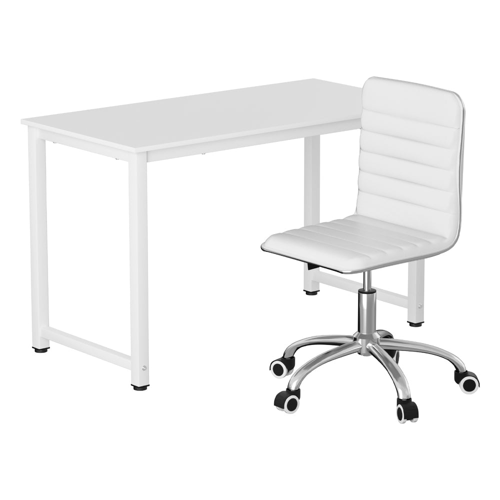 Artiss Computer Desk | 120cm | Executive Office Chair Set | PU Leather | Low Back | White