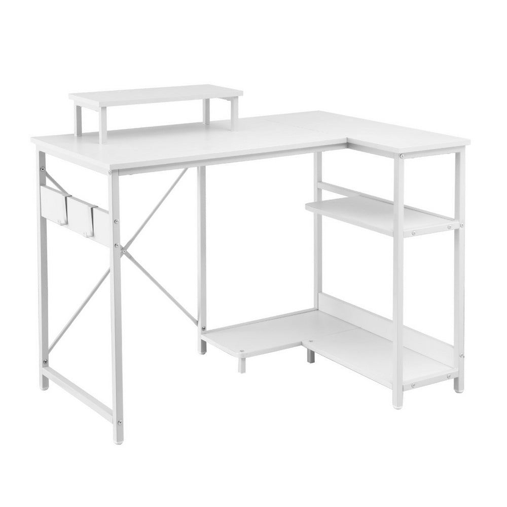 Computer Desk 100cm | L-Shape Home Office Table with Open Shelves | White