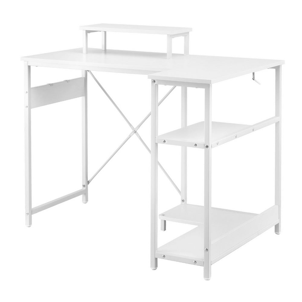 Computer Desk 100cm | L-Shape Home Office Table with Open Shelves | White