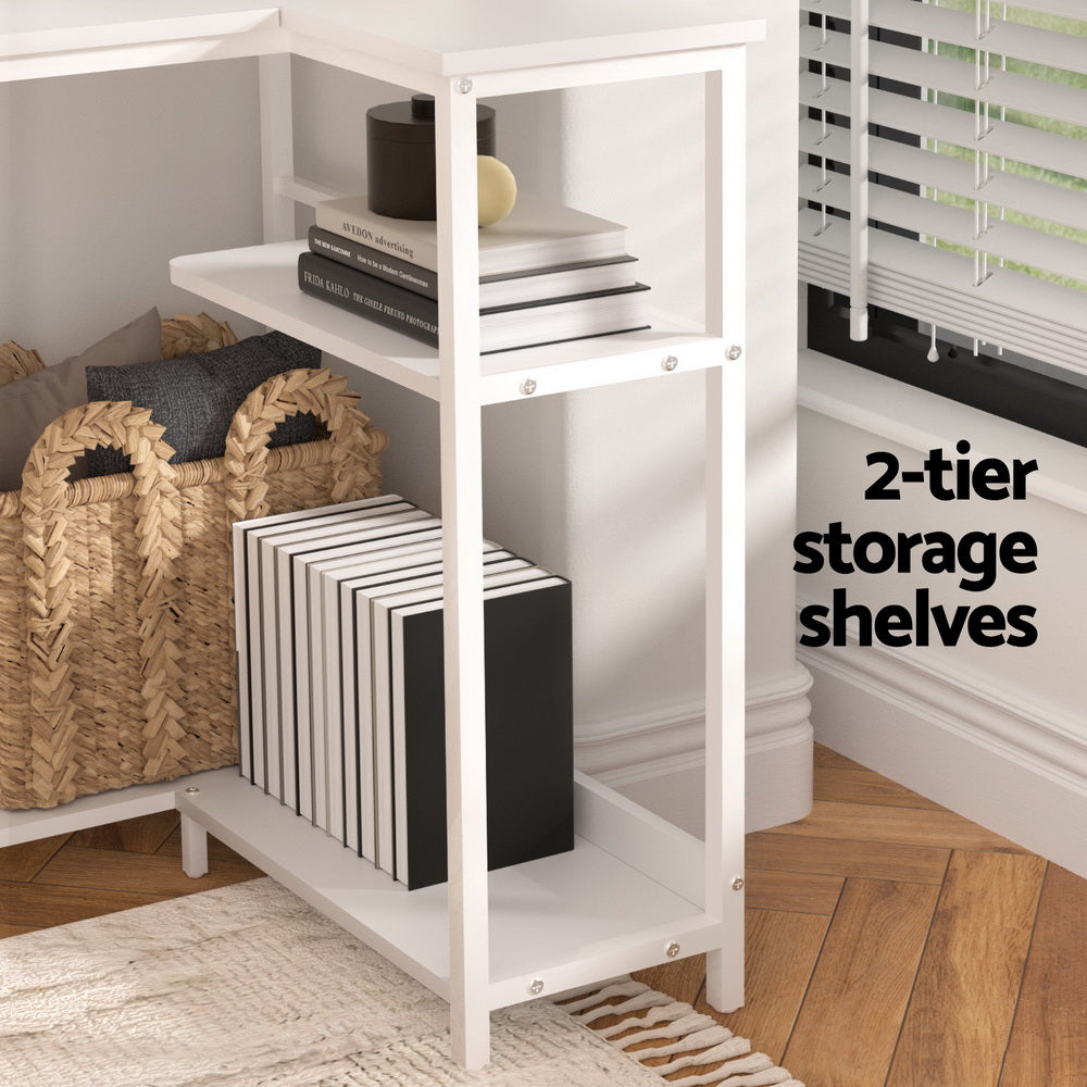 Computer Desk 100cm | L-Shape Home Office Table with Open Shelves | White