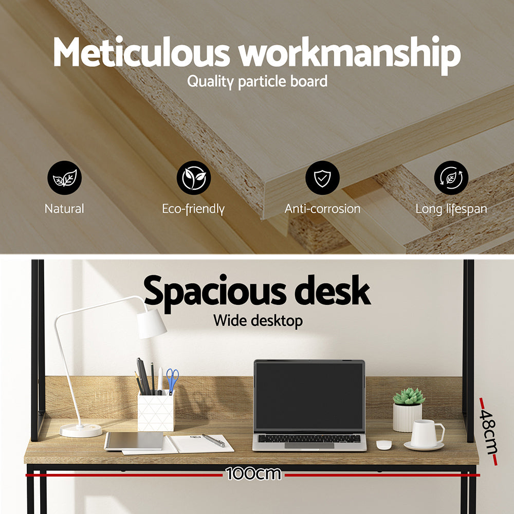 Computer Desk | Bookshelf Storage | 100CM | Oak