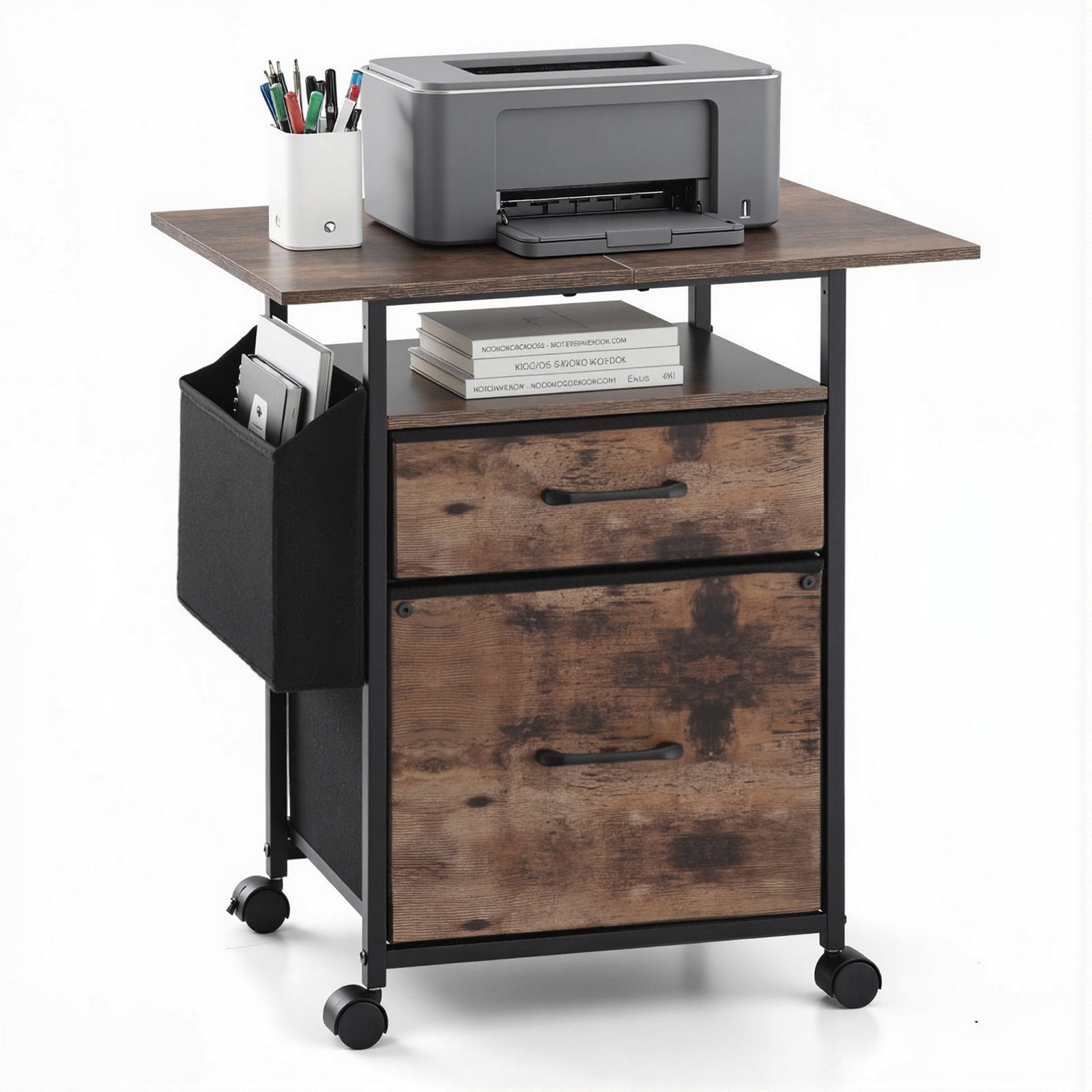 File Cabinet & Printer Stand | 2 Fabric Drawers | Wheels & Side Bag