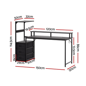 Artiss 145cm L Shaped Gaming Desk Computer Desk with LED Lights & Power Outlets