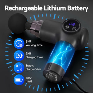 Everfit Massage Gun | 8 Speed | 4 Heads | Rechargeable Muscle Massager | Black