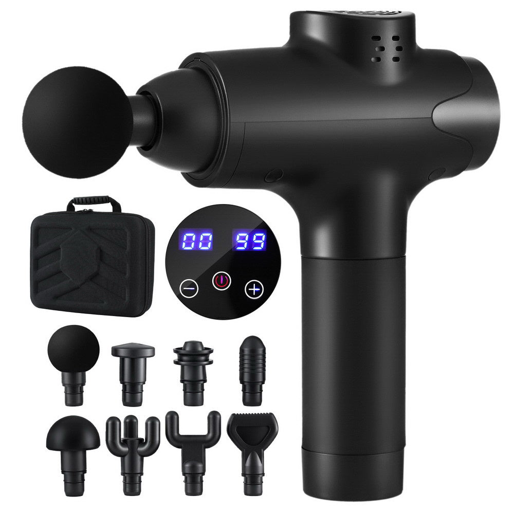 Everfit Massage Gun | 30 Speed | 8 Heads | Rechargeable | Black