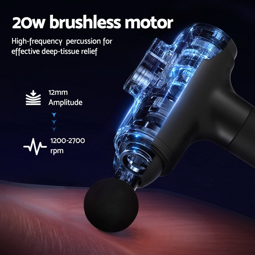 Everfit Massage Gun | 30 Speed | 8 Heads | Rechargeable | Black