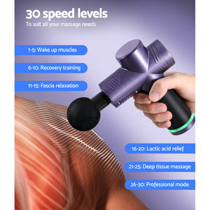 30 Speed Massage Gun | 4 Heads | Vibration Muscle Massager | Chargeable | Purple