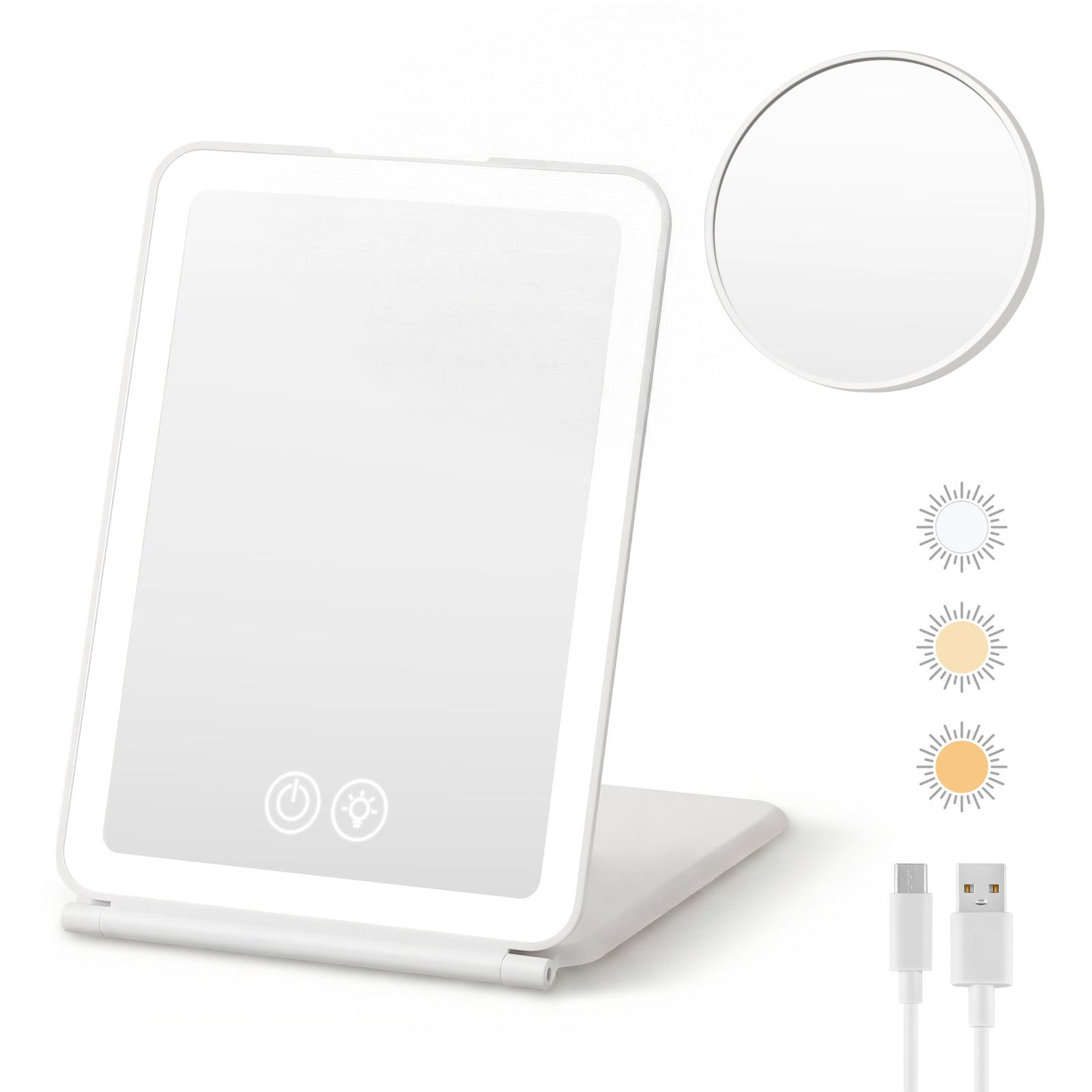 Rechargeable Travel Makeup Mirror | Lighted Mirror with 10x Magnifier | White