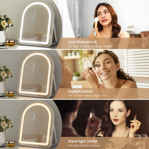 Makeup Mirror 35x45cm | Dressing Table Vanity Mirror | LED Stripe Lights | 5x Magnification | Rotating White Arch