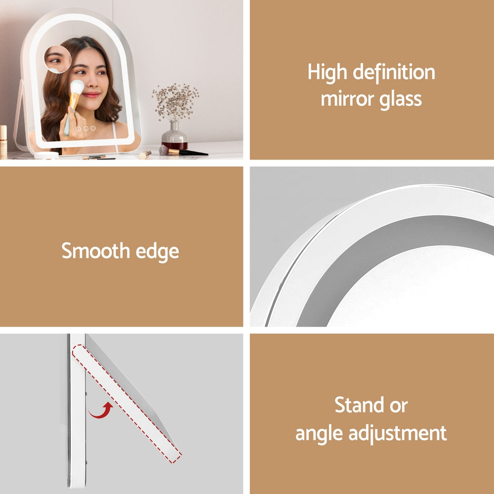 Makeup Mirror 35x45cm | Dressing Table Vanity Mirror | LED Stripe Lights | 5x Magnification | Rotating White Arch