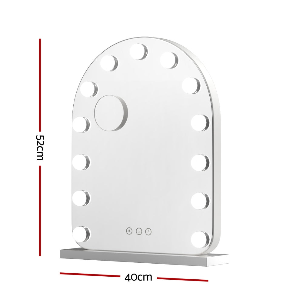 Makeup Mirror 40x50cm | Dressing Table Vanity Mirror | LED Bulb Lights | 5x Magnification | White Arch Design