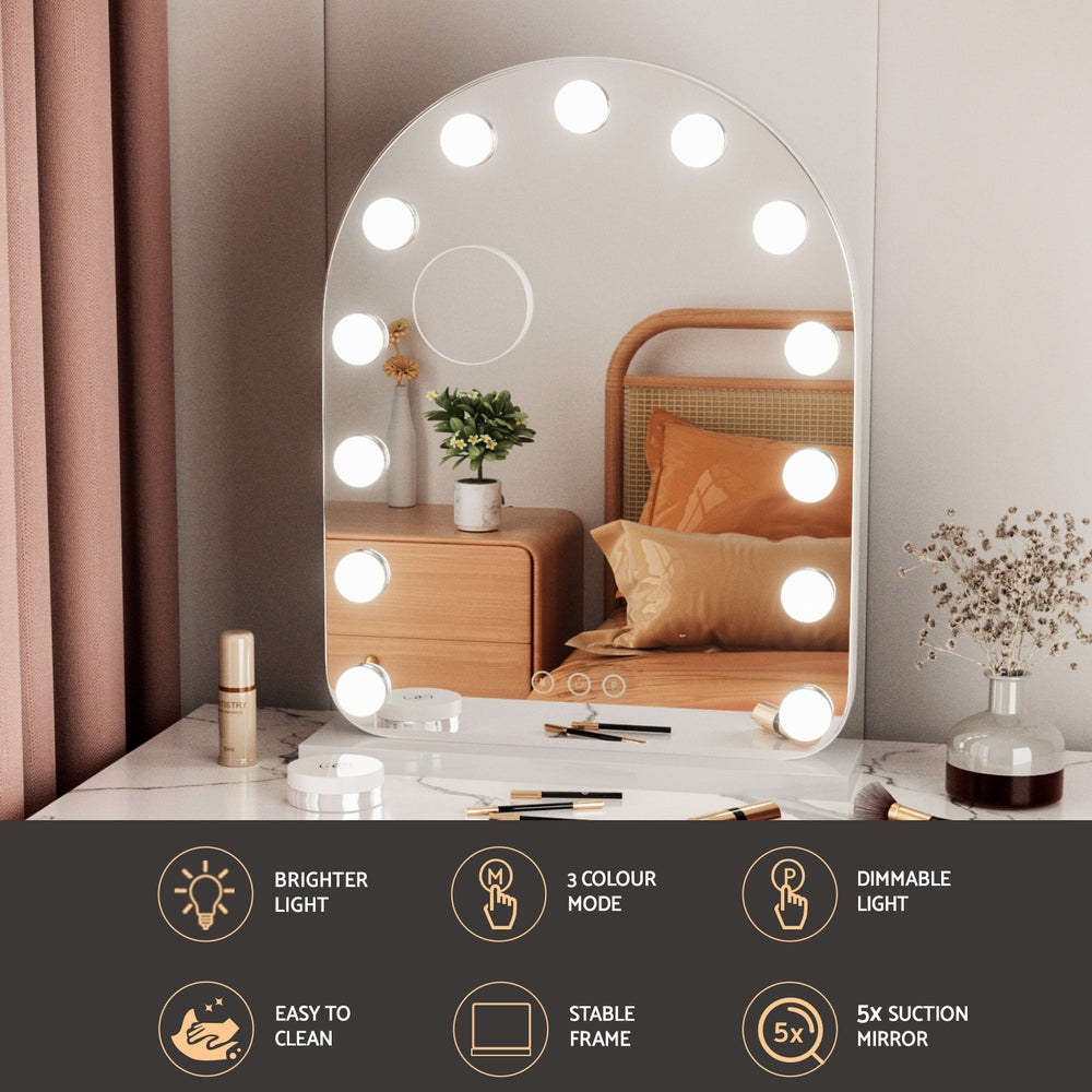 Makeup Mirror 40x50cm | Dressing Table Vanity Mirror | LED Bulb Lights | 5x Magnification | White Arch Design