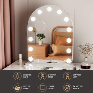 Makeup Mirror 40x50cm | Dressing Table Vanity Mirror | LED Bulb Lights | 5x Magnification | White Arch Design