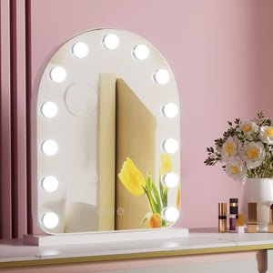 Makeup Mirror 40x50cm | Dressing Table Vanity Mirror | LED Bulb Lights | 5x Magnification | White Arch Design
