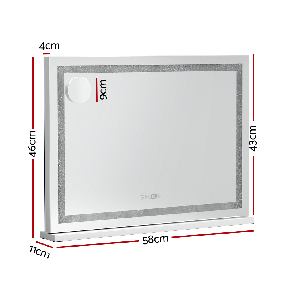 Bluetooth Makeup Mirror | 58x46cm | Hollywood Vanity | With LED Light | Crystal