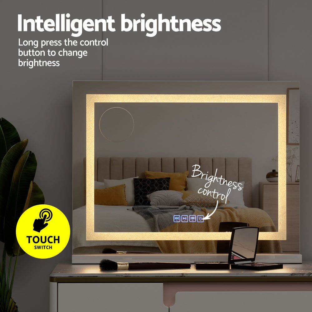 Bluetooth Makeup Mirror | 58x46cm | Hollywood Vanity | With LED Light | Crystal