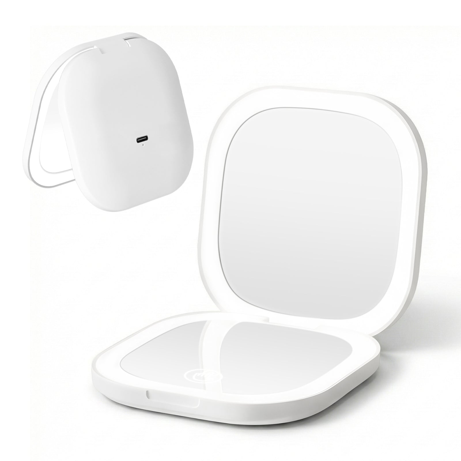 LED Compact Mirror | Square Travel Makeup Mirror | 10x Magnification | White