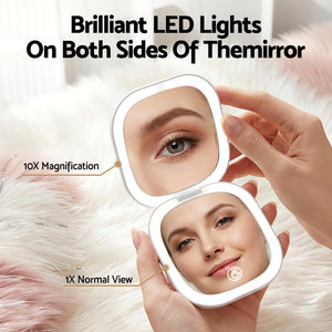 Embellir LED Compact Mirror Lighted Travel Makeup Mirror Pocket-Sized 1x 10x Magnification Square White