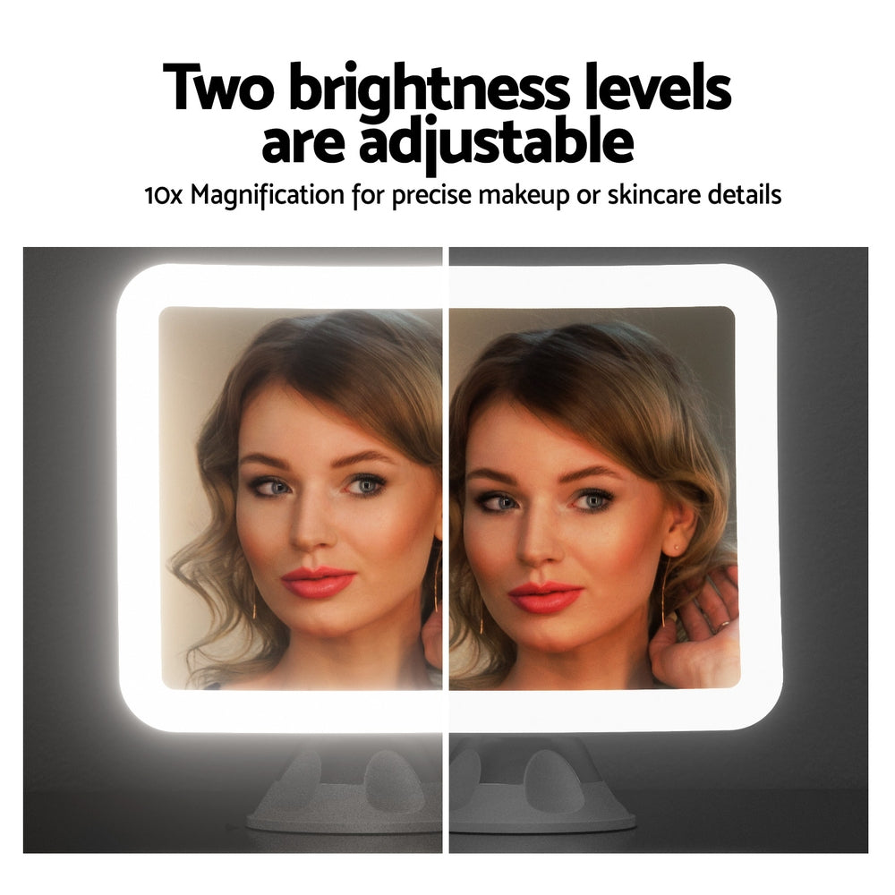 Makeup Mirror | 10x Magnification | LED Light | Adjustable Rotation | Cordless Suction Cup Mount
