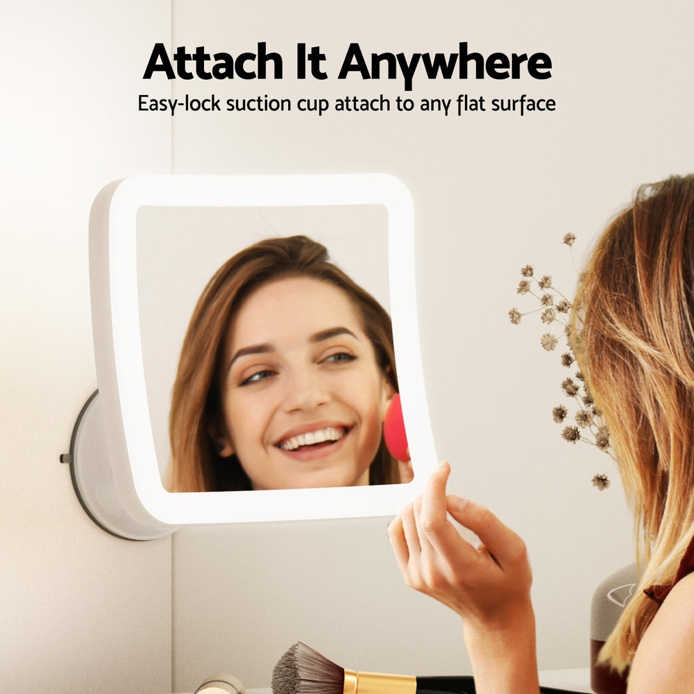 Makeup Mirror | 10x Magnification | LED Light | Adjustable Rotation | Cordless Suction Cup Mount