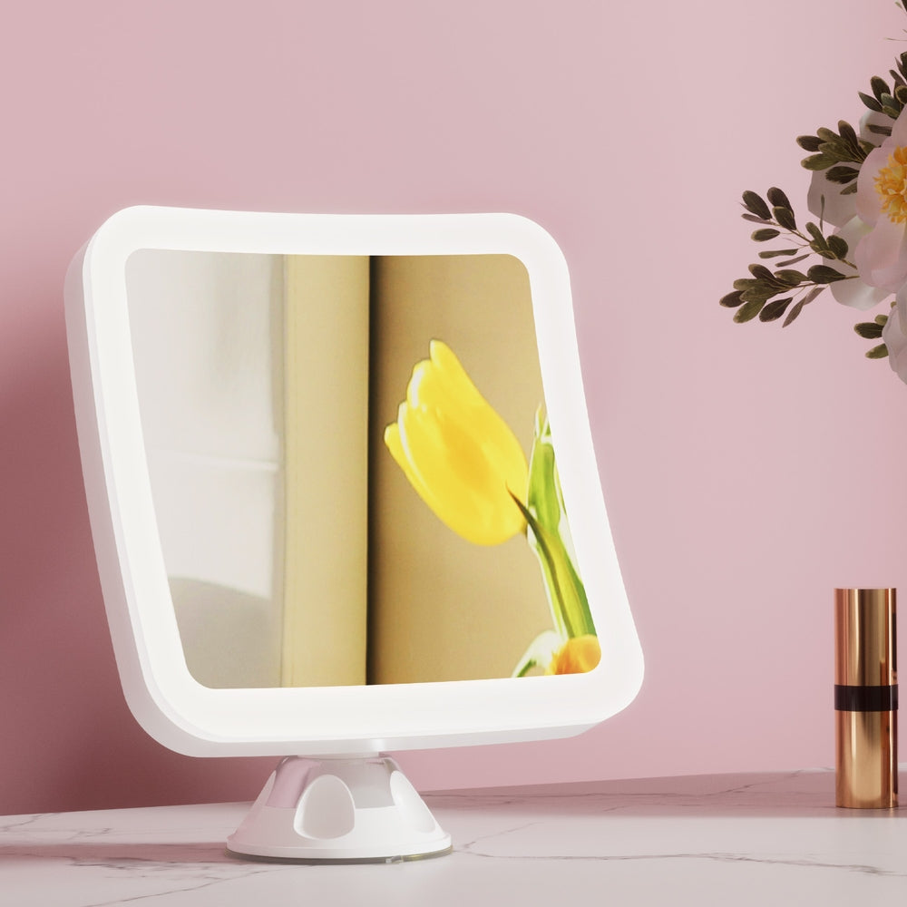 Makeup Mirror | 10x Magnification | LED Light | Adjustable Rotation | Cordless Suction Cup Mount