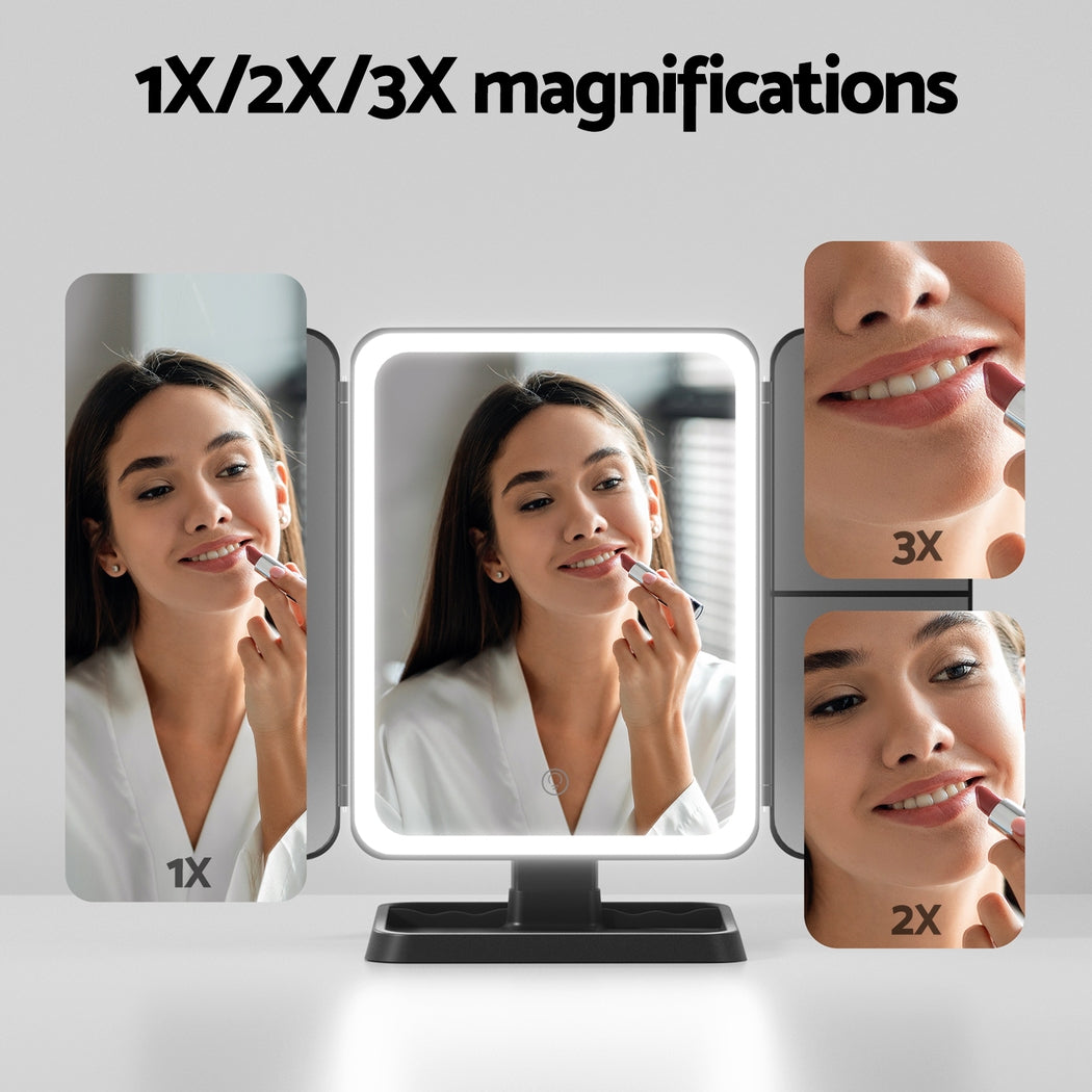 LED Makeup Mirror | Tri-fold | Lighted Vanity Mirrors | 1X2X3X Magnifications