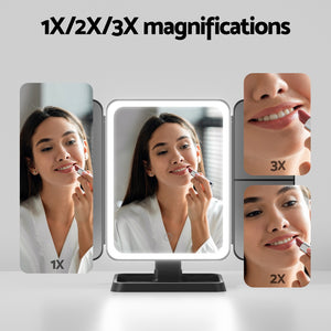 LED Makeup Mirror | Tri-fold | Lighted Vanity Mirrors | 1X2X3X Magnifications