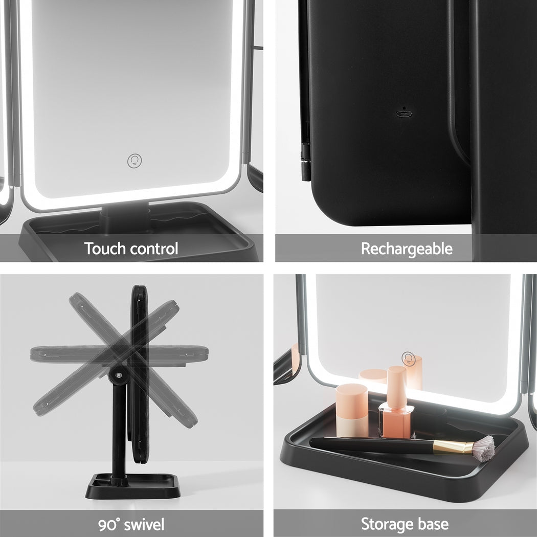 LED Makeup Mirror | Tri-fold | Lighted Vanity Mirrors | 1X2X3X Magnifications
