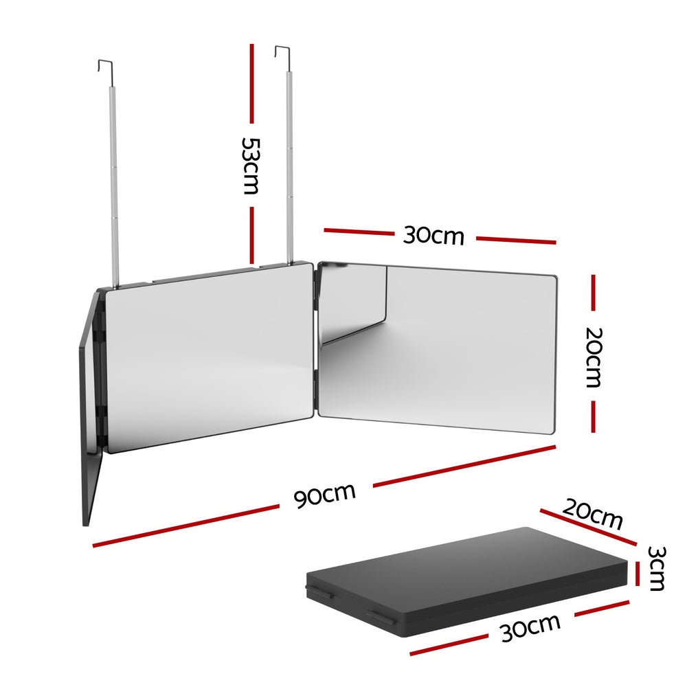 Trifold Makeup Mirror | Portable Height Adjustable | 3-Way Telescoping Hook | Hair Cutting & Styling