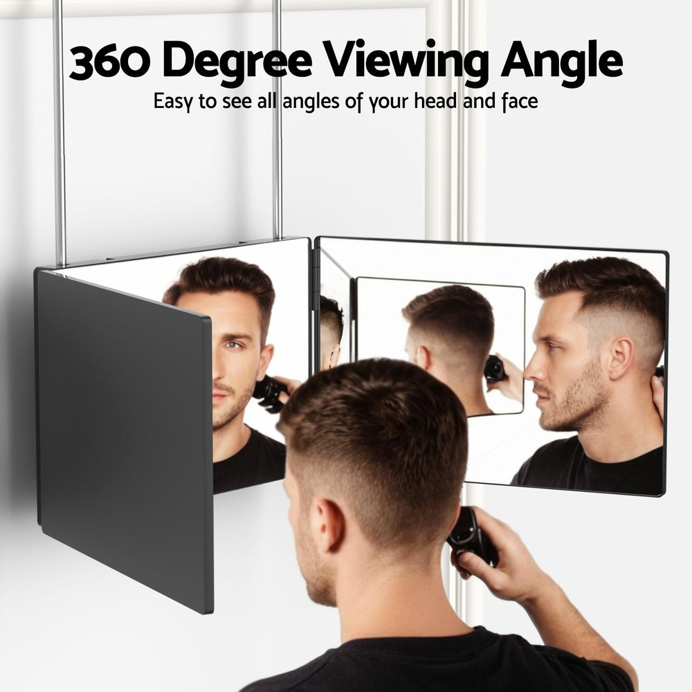 Trifold Makeup Mirror | Portable Height Adjustable | 3-Way Telescoping Hook | Hair Cutting & Styling