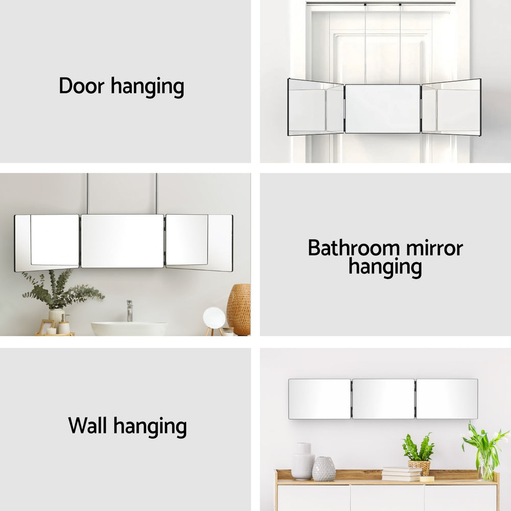 Trifold Makeup Mirror | Portable Height Adjustable | 3-Way Telescoping Hook | Hair Cutting & Styling