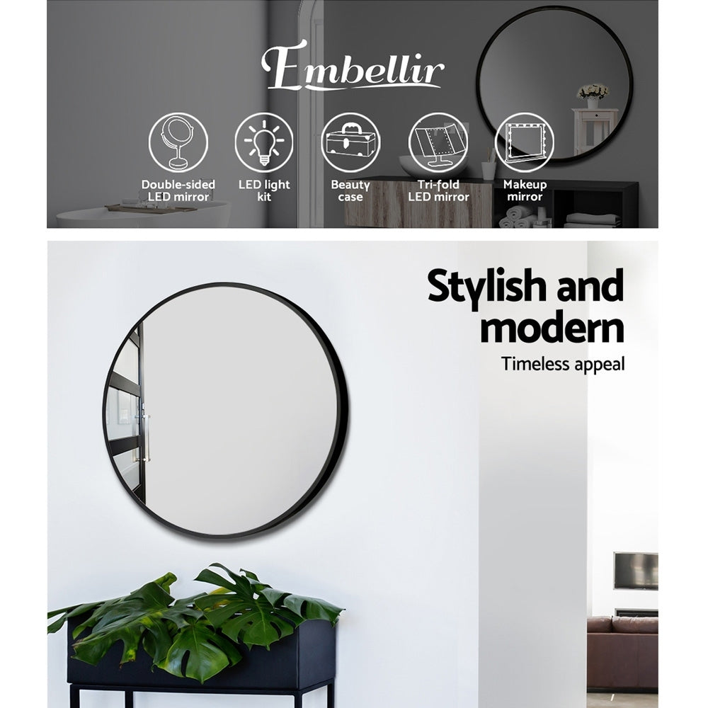 Embellir Wall Mirrors | 2 Pack | 50cm Round Framed | Black | Bathroom or Makeup Decor