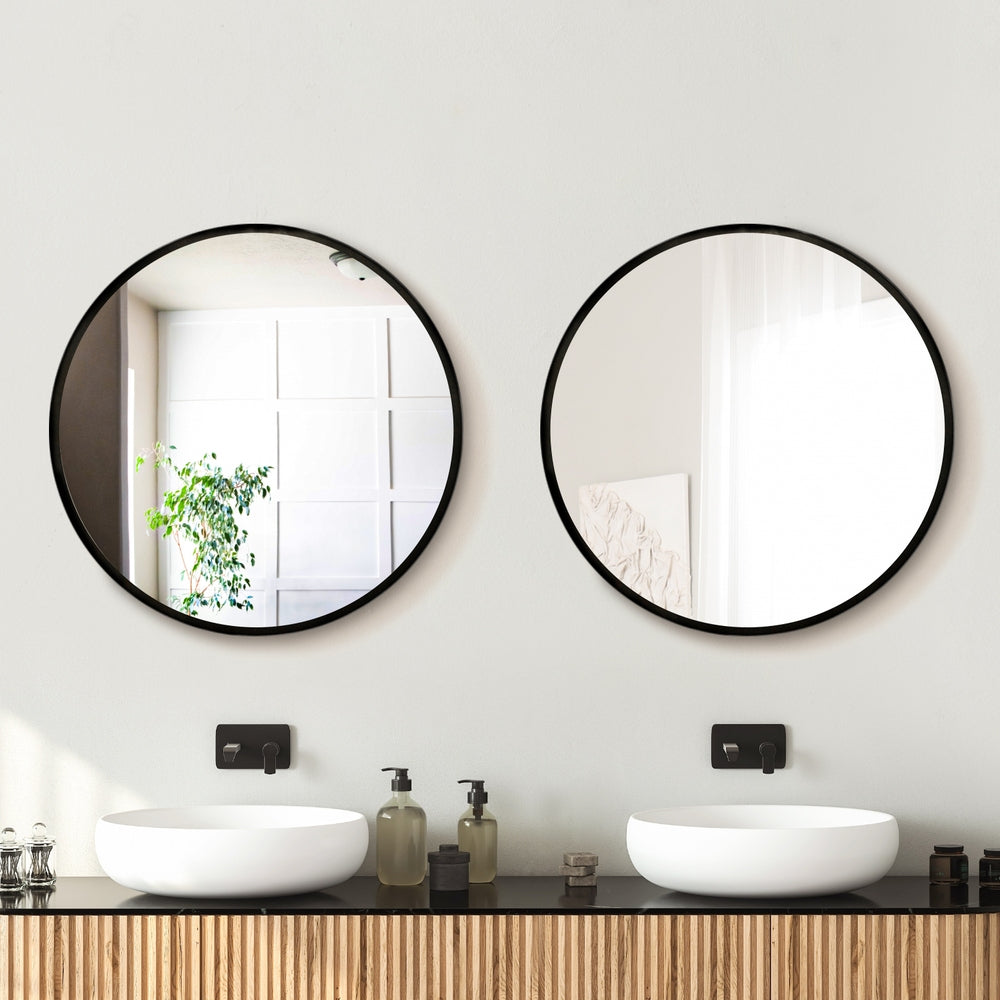 Embellir Wall Mirrors | 2 Pack | 60cm Round Framed | Black | Bathroom or Makeup Decor