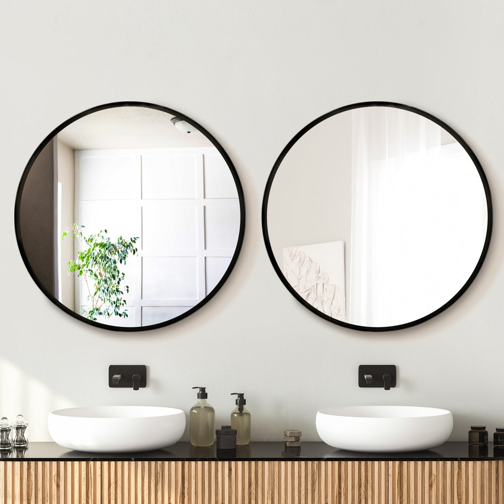 Embellir Wall Mirrors | 2 Pack | 80cm Round Framed | Black | Bathroom or Makeup Decor