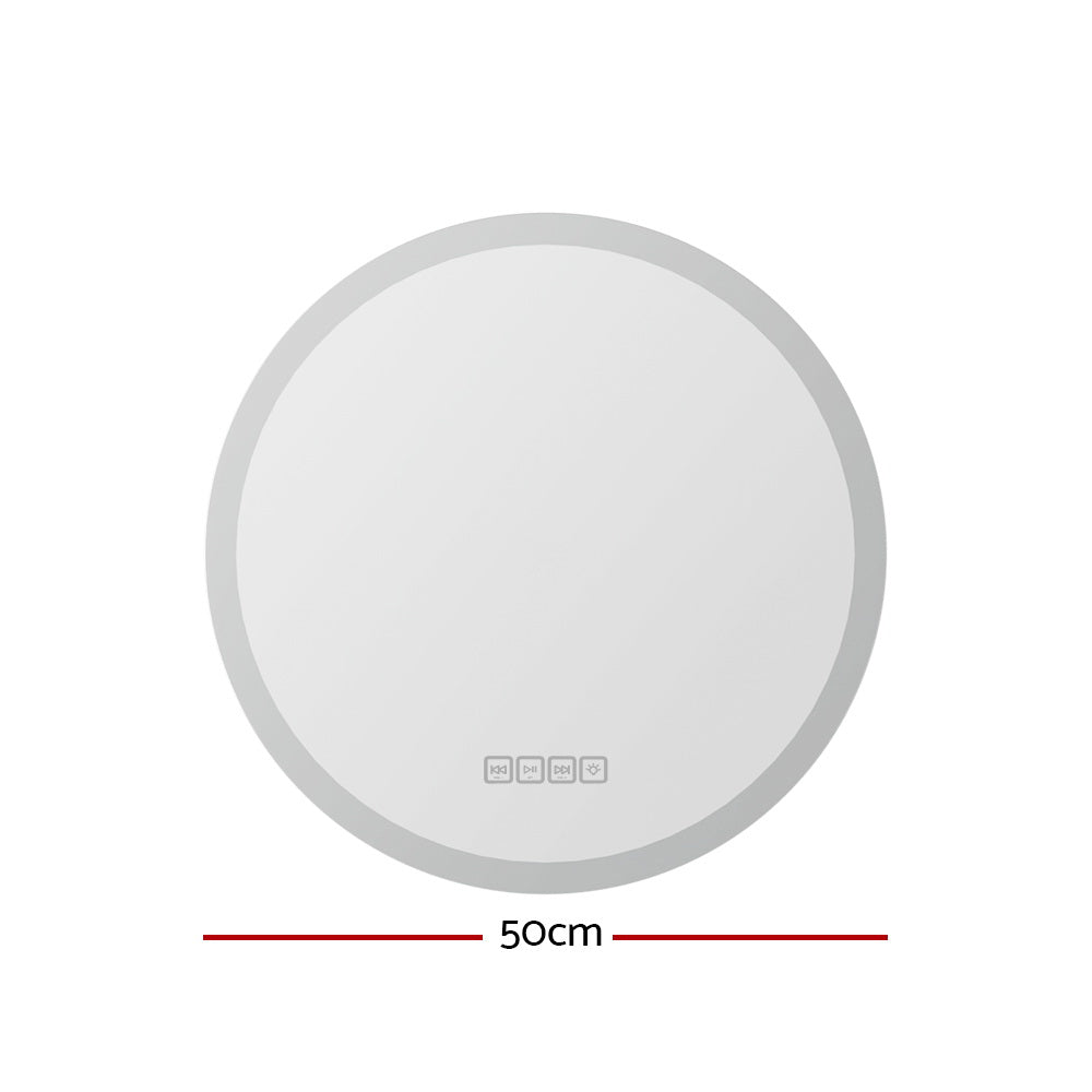 Embellir Bluetooth LED Wall Mirror | With Light | 50CM | Bathroom Decor | Round Mirrors