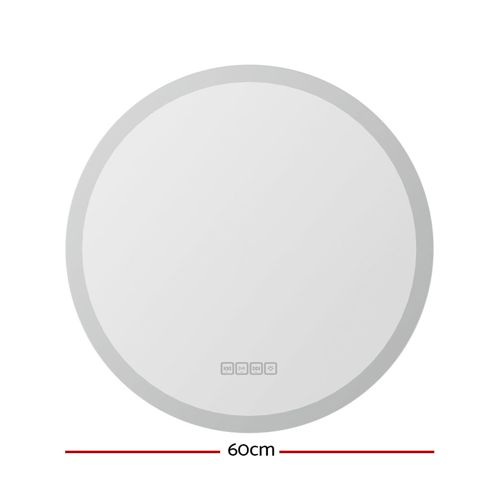 Embellir Bluetooth LED Wall Mirror | With Light | 60CM | Bathroom Decor | Round Mirrors