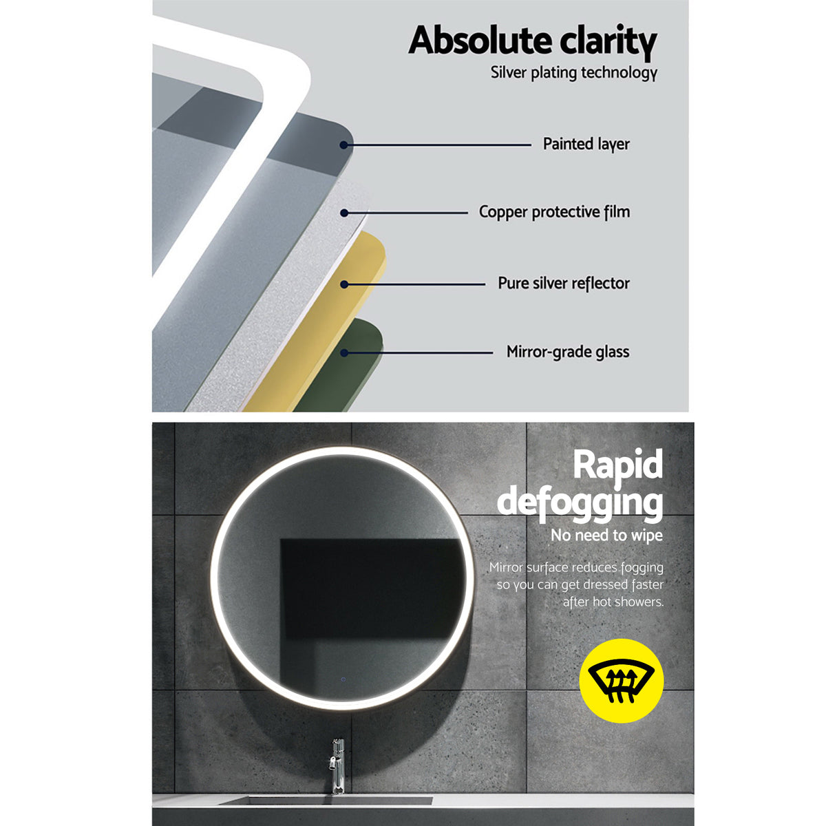 Embellir Wall Mirrors | 2 Pack | 80cm LED Round Vanity | Bathroom or Makeup Decor