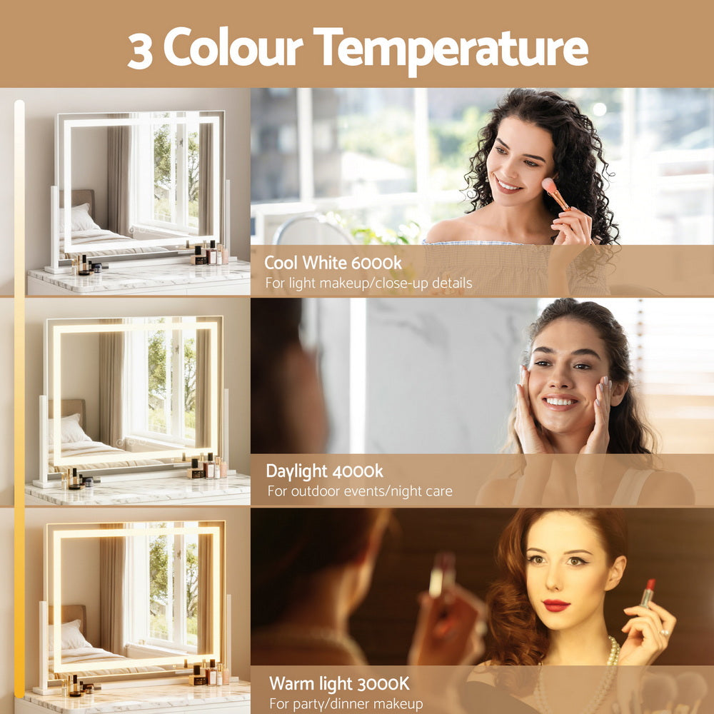 Makeup Mirror | 58x46cm | 360° Rotatable | LED Light Strip Adjustable