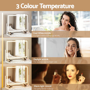 Makeup Mirror | 58x46cm | 360° Rotatable | LED Light Strip Adjustable