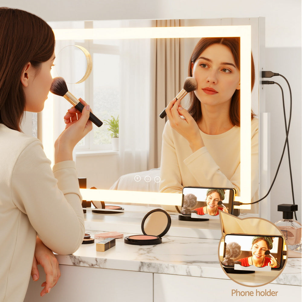 Makeup Mirror | 58x46cm | 360° Rotatable | LED Light Strip Adjustable