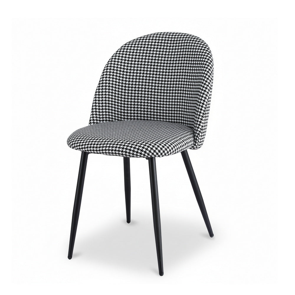 Dining Chairs Set 2pc | Linen Upholstery | Curved Back | Houndstooth