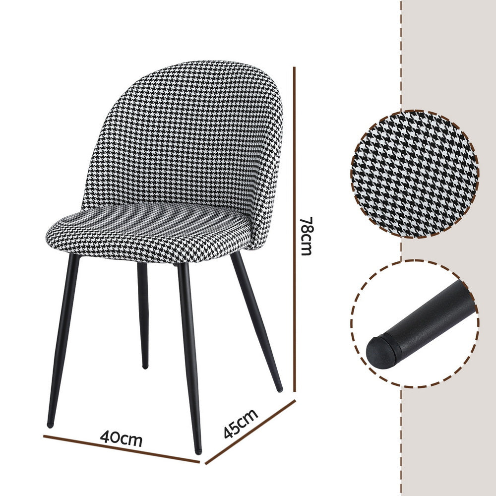 Dining Chairs Set 2pc | Linen Upholstery | Curved Back | Houndstooth