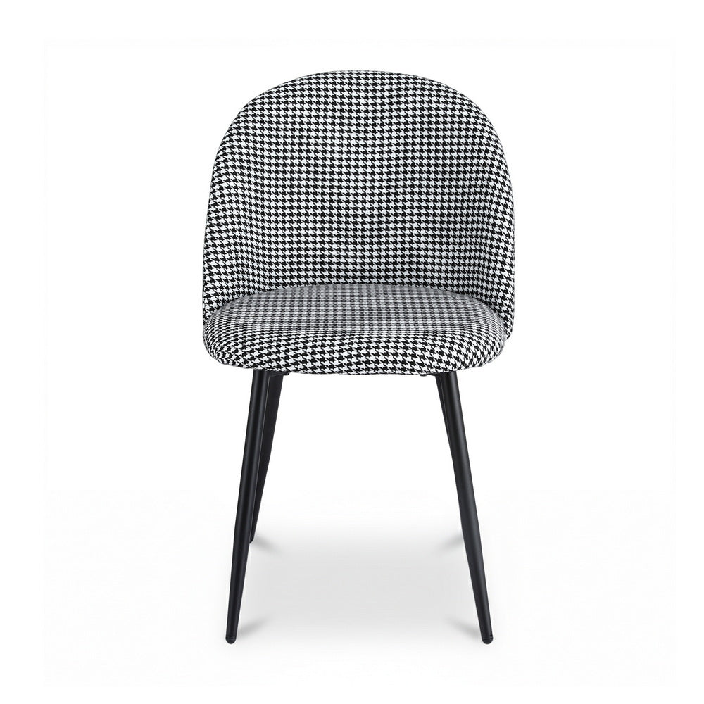 Dining Chairs Set 2pc | Linen Upholstery | Curved Back | Houndstooth