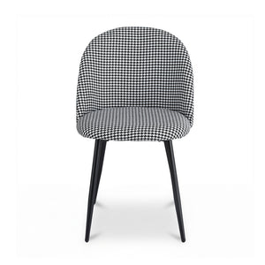 Dining Chairs Set 2pc | Linen Upholstery | Curved Back | Houndstooth