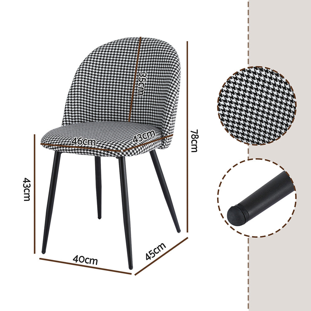 Dining Chairs Set 4pc | Linen Fabric | Curved Back | Houndstooth
