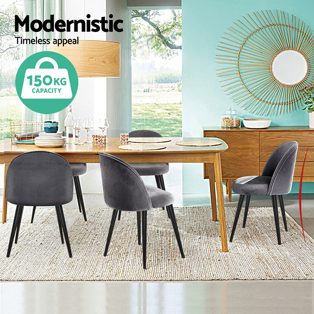 Artiss Dining Chairs | Set of 4 | Velvet | Solid Curved | Dark Grey