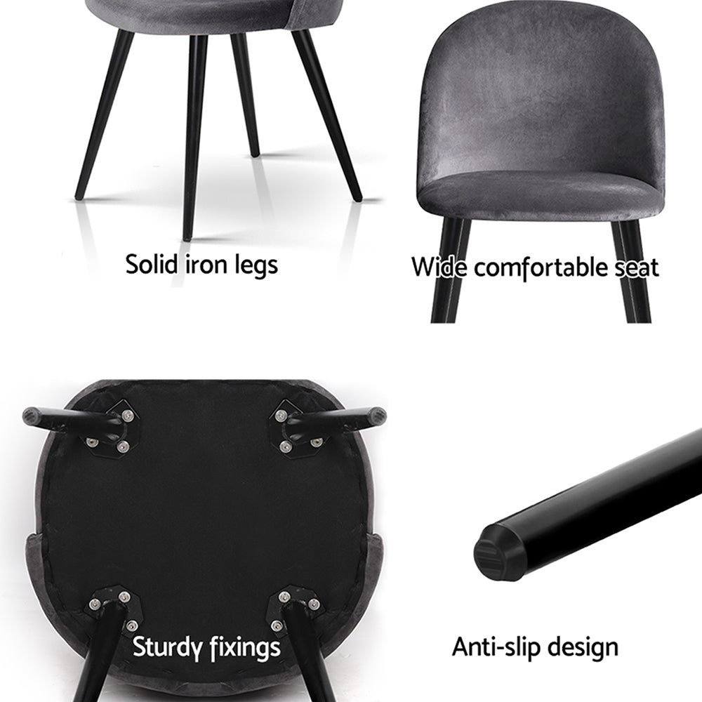 Artiss Dining Chairs | Set of 4 | Velvet | Solid Curved | Dark Grey